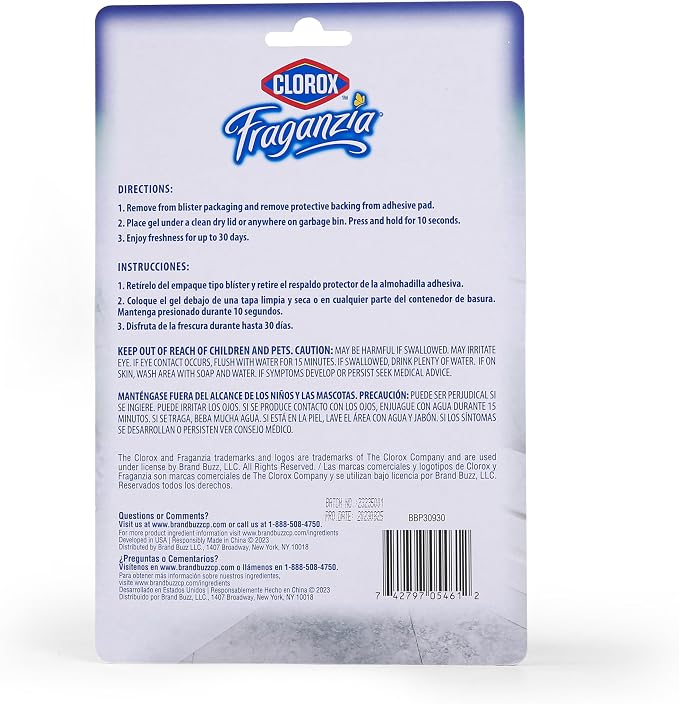 Clorox Fraganzia Stick-On Gel Fresheners, Lavender Eucalyptus, 6 Count | No-plug, battery-free odor absorber lasts up to 30 days; for trash cans, kitchens, and closets