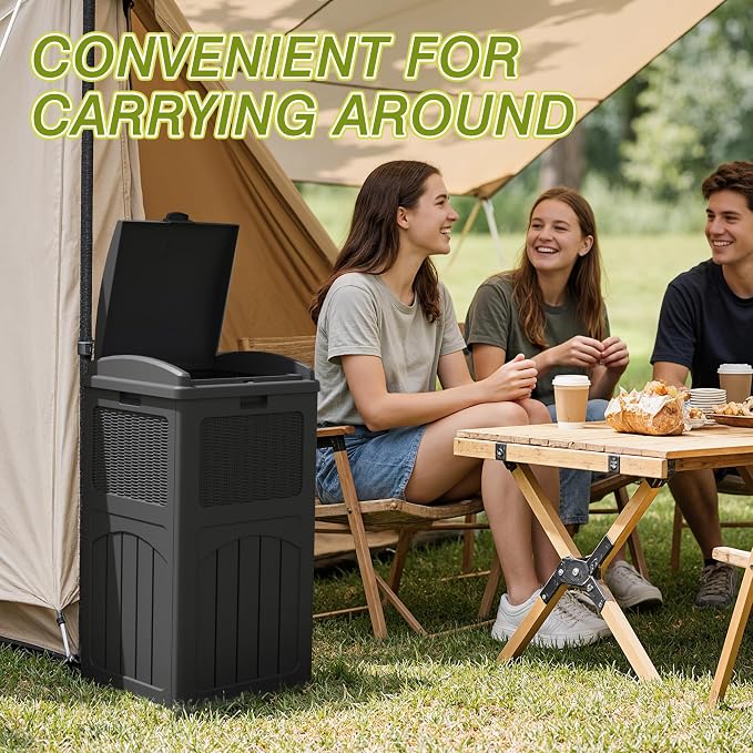 Greesum 33 Gallon Outdoor Trash Can with Lid, Waterproof, 3 Pack, Gray | Resin Garbage Bin for Hideaway, Deck, Patio