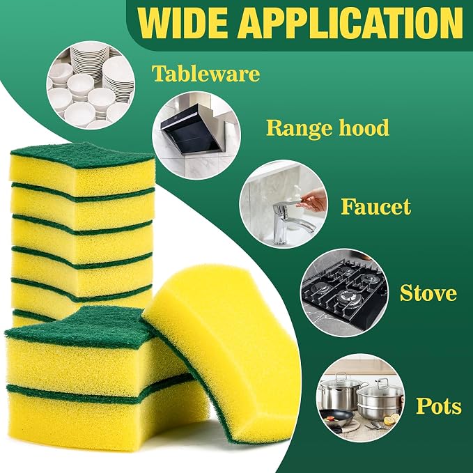MAQIHAN 18PCS Kitchen Sponges - Heavy Duty Scrub Sponge for Dishes Pots | Double Sided Cleaning Sponges for Pots, Pans and Sinks - Durable Scrub Layer for Everyday Kitchen Cleaning Tasks
