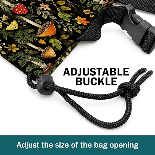 Cottagecore Mushroom Car Trash Bag Hanging for Back Seat | Rustic Forest Plant Floral Canvas Drawstring Car Garbage Bag with Adjustable Buckle Vehicle Trash Can