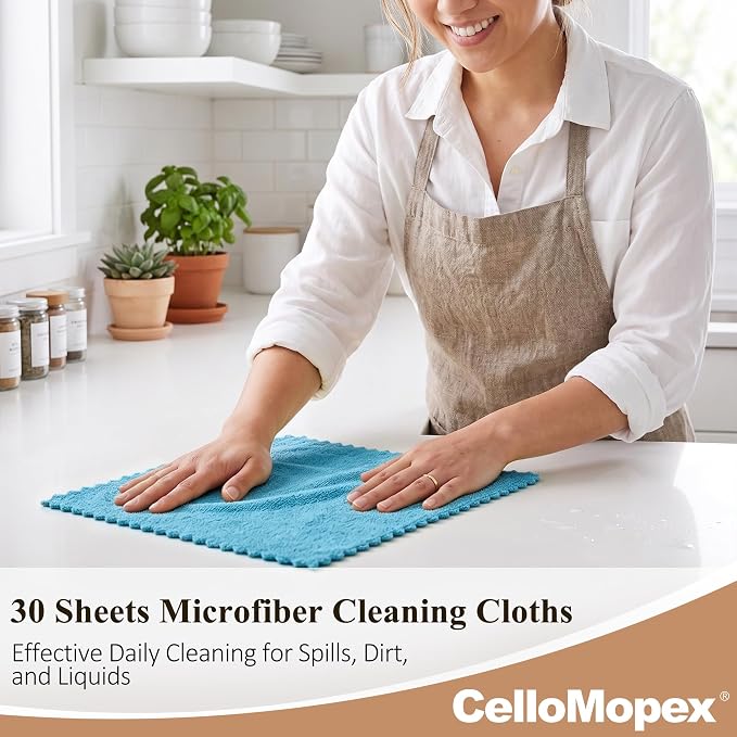 30 Pack Microfiber Cleaning Cloths, Dish Towels for Kitchen, Car, Bathroom | Cleaning Rags for Window, Household, Ultra Absorbent Cleaning Supplies, Lint Free, Streak Free, Reusable & Washable (Blue)