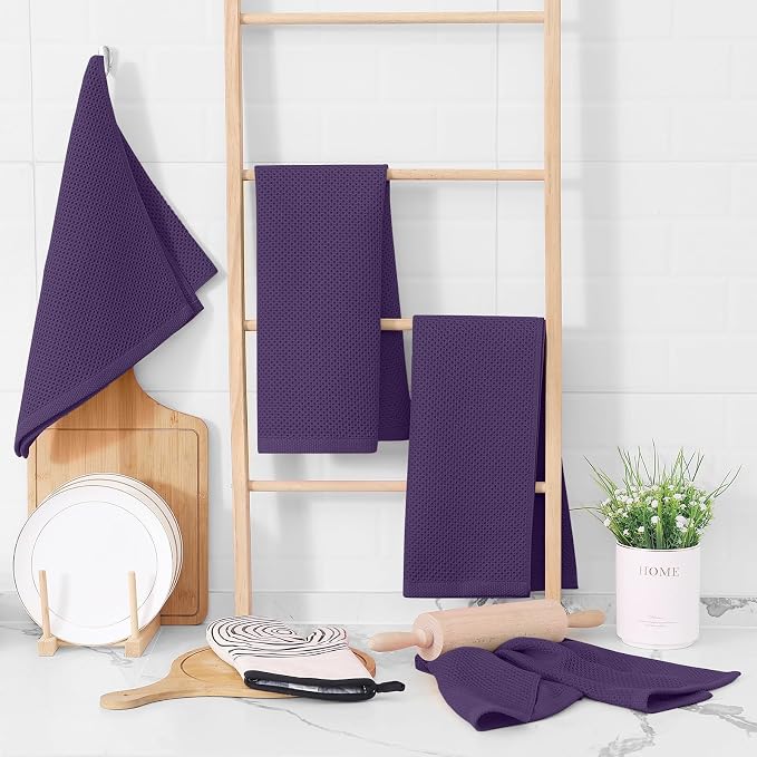 Homaxy 100% Cotton Waffle Weave Kitchen Dish Towels 8-Pack, Eggplant | 13 x 28 Inches, Ultra Soft Absorbent Dish Towels, Quick Drying Cleaning Towels