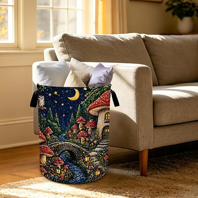 Mushroom Laundry Basket Foldable Oxford Laundry Hamper With Handle For Room Bathroom Bedroom