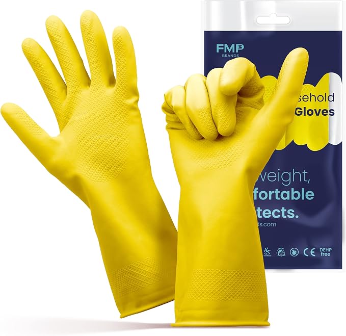 FMP Brands 3/6/12/60 Pairs Cleaning Gloves, Waterproof Rubber Gloves for Washing Dishes, Non-Slip Latex Dishwashing Gloves