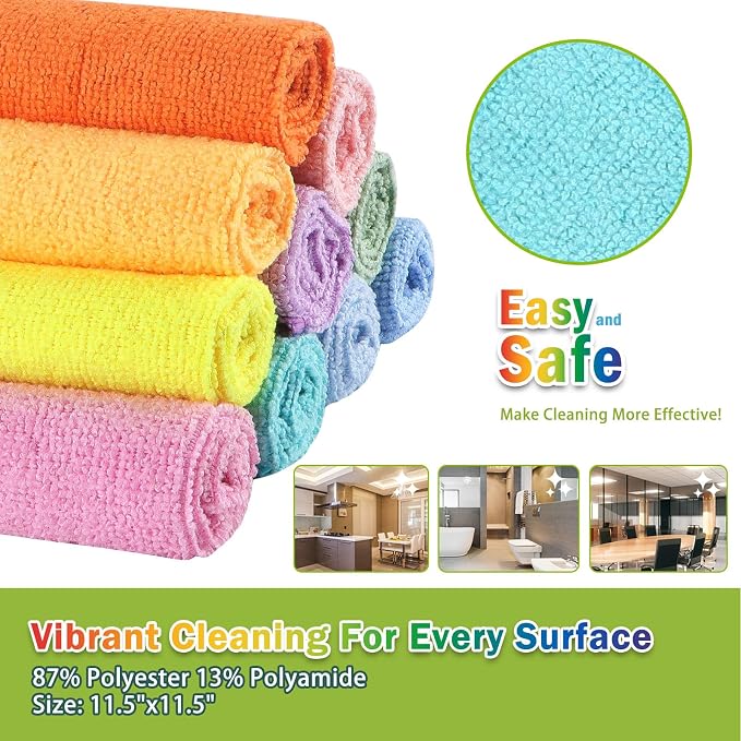 AIDEA Microfiber Cleaning Cloth-20PK, Microfiber Towels, Rags,11.5"×11.5" | Cleaning Rags, Lint Free Cloth, Wash Cloths, Dusting Cloth for Home, Window, Cars, Cleaning Supplies, Muilticolor