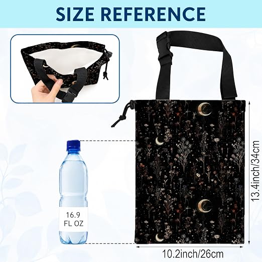 Dark Cottagecore Floral Car Trash Bag Hanging for Back Seat | Moody Crescent Moon Botanical Canvas Drawstring Car Garbage Bag with Adjustable Buckle Vehicle Trash Can