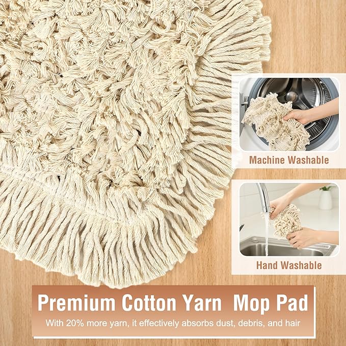 SOBONNE Commercial Dust Mop for Hardwood Floors Cleaning | 2 Reusable Wedge Cotton Mop Pads|61" Long Handle Dry Mop Broom for Walls,Laminate,Vinyl,Tile,Home Floor Duster|Blue