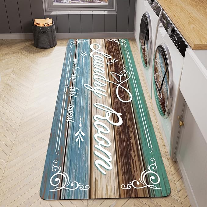 Non-Slip Laundry Room Rug Runner 17.3"x47.2" Washable Farmhouse Bathroom Mudroom Kitchen Mat for Entryway Washer and Dryer Carpet Decor Accessories