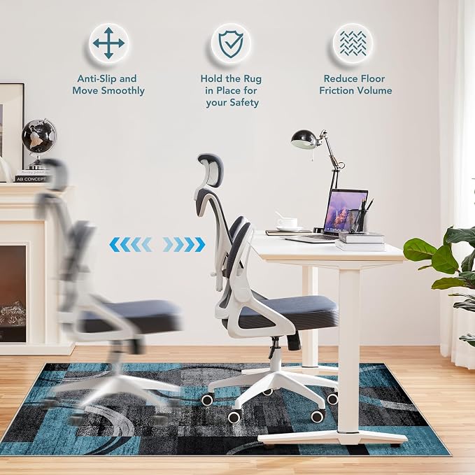 Office Chair Mat for Hardwood Floor&Tile Floor,36"X 48"-Geo Blue Gray | Heavy Duty Desk Chair Mat for Hard Floors,Under Desk Rug for Rolling Computer Chair,Anti Slip,Low Pile Carpet Floor