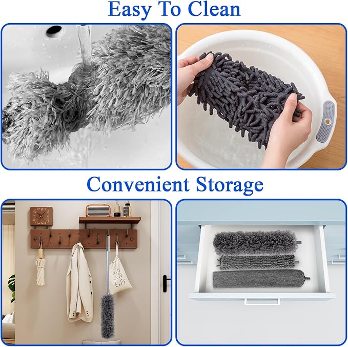 Dusters for Cleaning,9Pcs Feather Duster with Extension Pole Up to 100'',Bendable Extendable Long Feather Duster for Cleaning Fan,High Ceiling,Blinds,Furniture,Cars