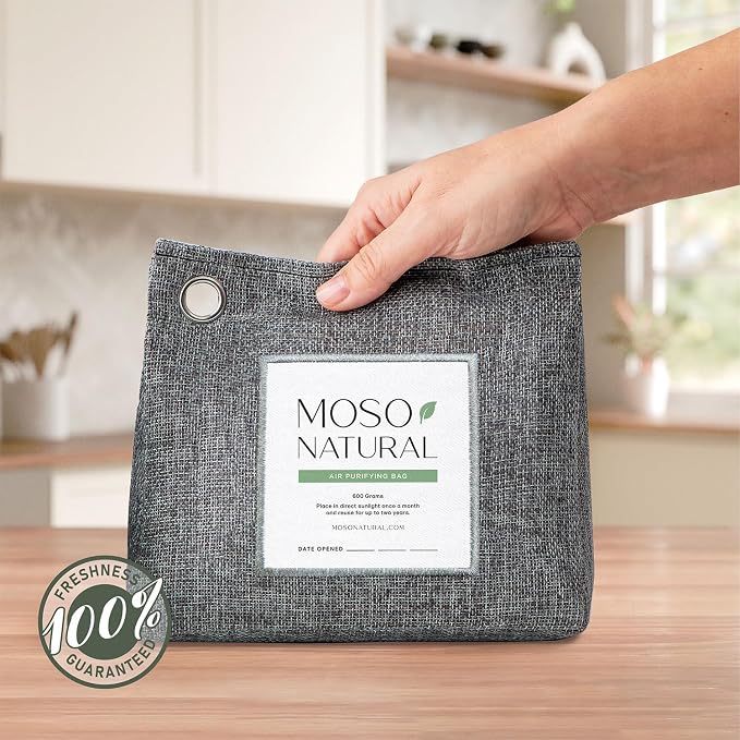 Moso Natural Air Purifying Bag 600g (5 Pack) Premium Charcoal Odor Absorber & Room Deodorizer for Large Spaces — Lasts 2 Years, Bedroom, Basement, Pet Odor Eliminator for Home, Bamboo Charcoal Bag