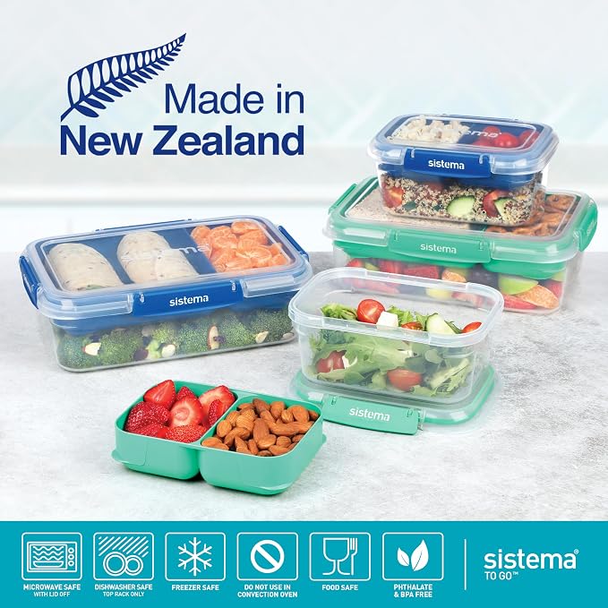 Sistema TO GO Stax Leakproof Food Storage Containers | 1 L | Airtight & Stackable Meal Prep Containers with Lids | Lunch Boxes | BPA-Free | 3 Count