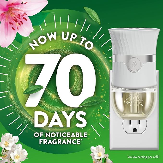 Air Wick Plug-In Scented Oil Refills, 4 Count, Morning Lily & White Flowers, Air Freshener, Essential Oils