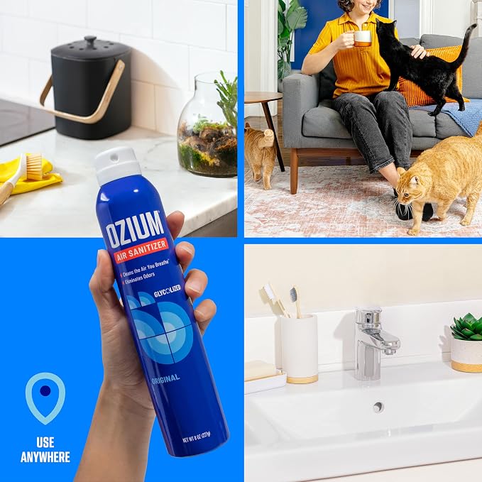 Ozium 8 Oz. Air Sanitizer & Odor Eliminator Spray | For Homes, Cars, Offices and More, Vanilla Scent, Pack of 2