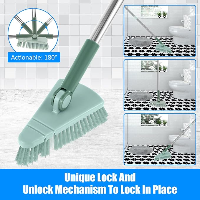 Shower Bathtub Tub and Tile Scrubber Brush, Triangle Floor Brush with Powerful Flexible with Long Handle, Scrubber Reusable Sturdy Cleaning Brush for Bathroom Bathtub Toilet Kitchen (Blue)