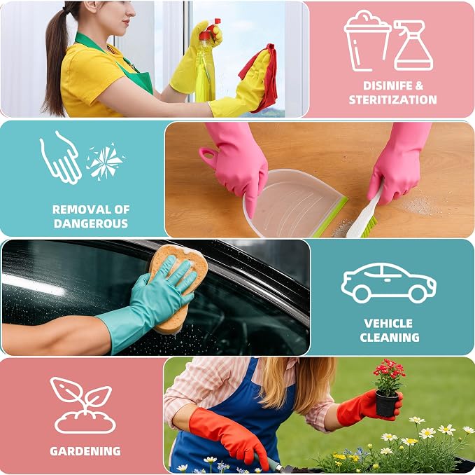 Xgunion Rubber Cleaning Gloves 5 Pairs Reusable Dishwashing (Small) | Colorful Household Kitchen Cleaning Gloves Non-Slip Grip for Washing Dishes - for Women Men