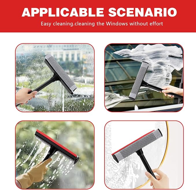 Professional 8.1" 2 in 1 Window Squeegee with 16" Long Handle,Car Squeegee for Gas Station,Home,Car，Glass,Shower,Outdoor High Window Cleaning