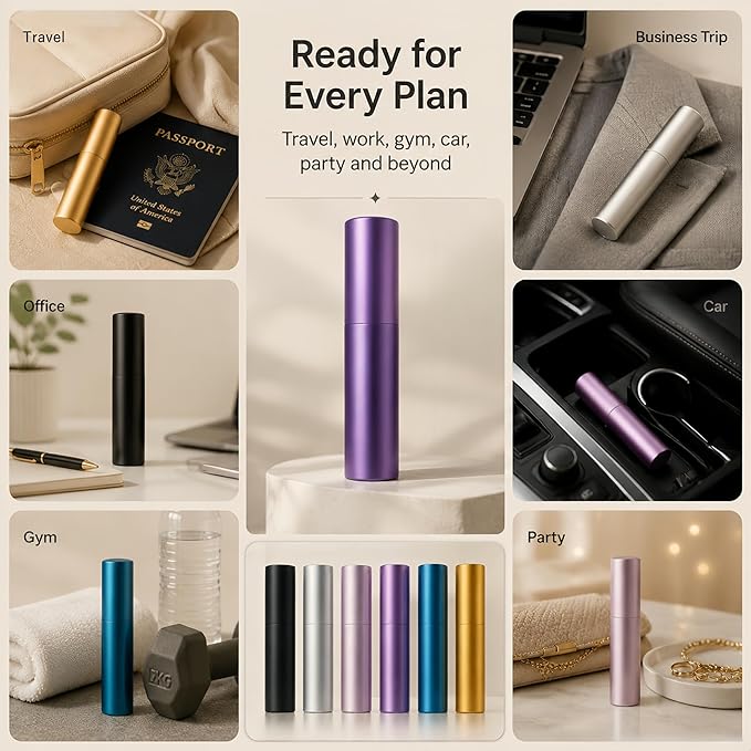 10ml Travel Perfume Bottle Refillable, Cologne Travel Bottle, Empty Atomizer Spray Dispenser, Portable Sprayer Travel Essentials for Men and Women (Black, silver, blue, gold)