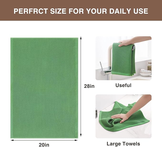 Homaxy 100% Cotton Oversized Waffle Weave Kitchen Towels 4-Pack | Grass Green, 20 x 28 Inches, Ultra Soft Absorbent Dish Towels, Quick Drying Large Cleaning Towels