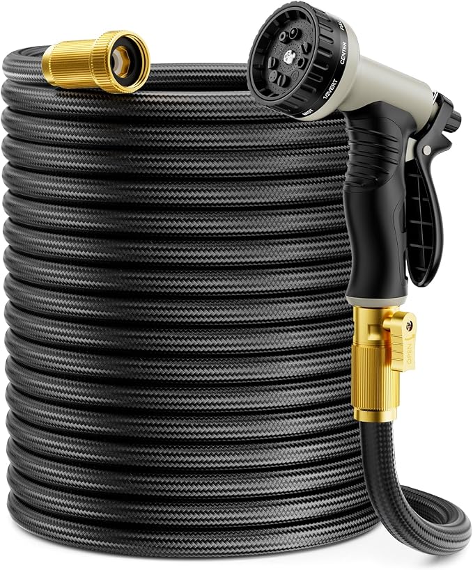 Garden Hose 125 ft Non-Expandable, Flexible Water Hose, Lightweight Hose with 10-Function Nozzle for Yard, Portable, Leak Proof, All-Weather Water Pipe for Outdoor, Car Wash, RV, Lawn