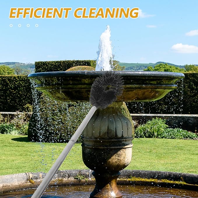Outdoor Fountain Cleaning Brush with 47 Inch Long Handle - Heavy Duty Statue Scrubber for Garden Maintenance - High Reach Gutter Roof Tool for Leaf Clearing