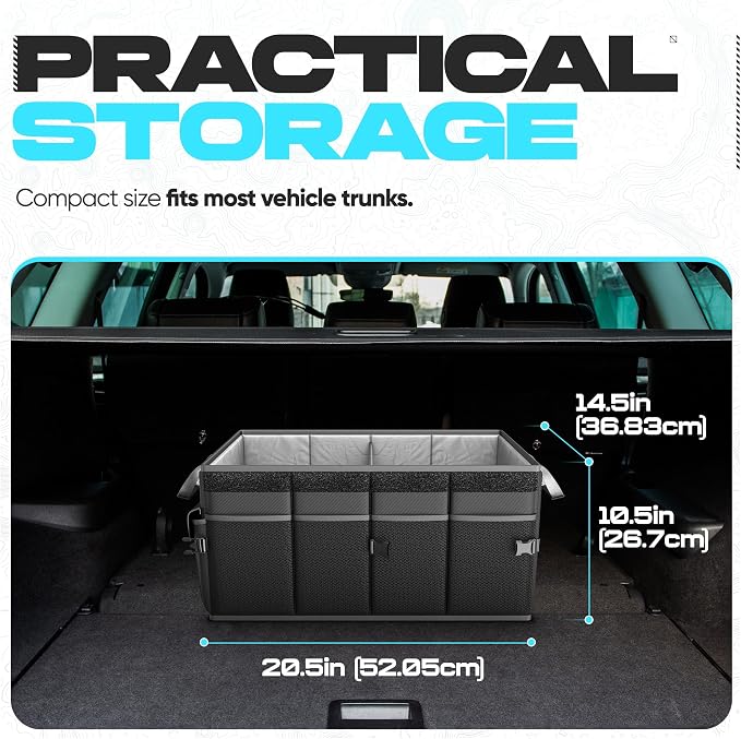 FORTEM Trunk Organizer - Foldable Car Organizer & Storage for SUVs & Trucks | Car Accessories for Men Women, Collapsible Bag, Non Slip Bottom, Straps, Soft Cover, 600D Oxford, Black, 3 Compartments, 50L