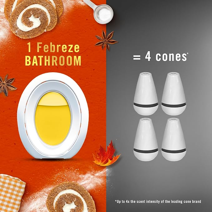 Febreze Odor-Fighting Bathroom Air Freshener for Small Spaces, Pumpkin Roll Scent, 4 Count