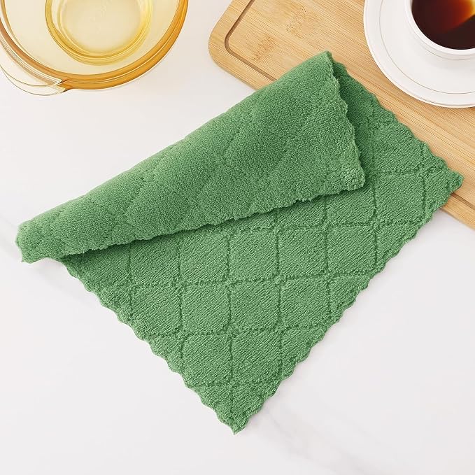 Homaxy 18 Pack Super Soft Absorbent Dish Cloths, 10" x 10", Grass Green | Coral Velvet, Nonstick Oil Fast Drying Microfiber Cleaning Cloth, No Lint Household Dishcloths