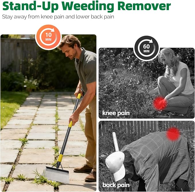 Floor Scraper Long Handle - Ice Removal Tool, Multifunctional Garden Cleaning Flat Shovel, 60" Weed Scraper Heavy Duty Sharp Blade for Lawn Edging,Sidewalk Weeding,Driveway Steps Snow Shovel