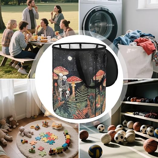 BIGCARJOB Mushroom Print Big Trash Can with Lid, 22.83x17.71, Outdoor Recycling Bin Large Trash Can Outdoor Garbage Storage Bag for Outside Camping Travel Beach