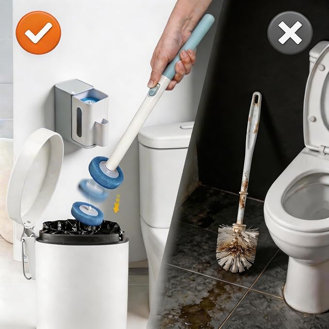 64 Count Value Pack: Disposable Toilet Brush Heads with Pre-Loaded Cleaner | KZKR Toilet Bowl Wand Refills for Bathroom Cleaning | Bulk Economy Pack | KZKR Toilet Bowl Wand Refills for Bathroom Cleaning, Household Cleaning Supplles, Bulk Economy Pack