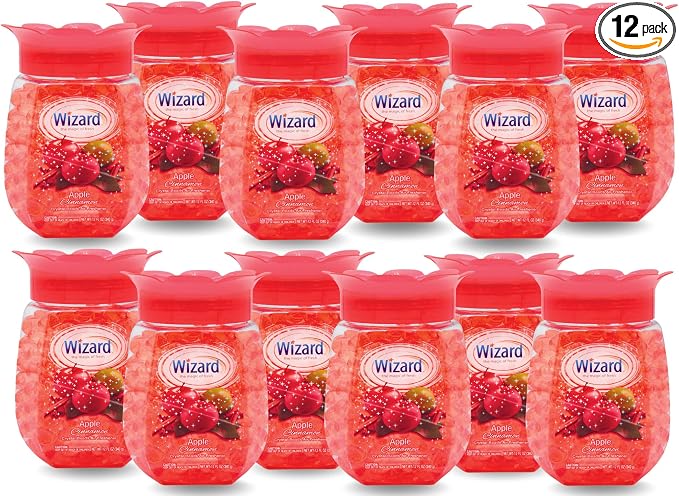 WIZARD Odor Eliminator Gel Beads - 12 oz, Pack of 12 - Air Freshners For Bathroom. Rooms, Per Areas and Car Freshner (APPLE CINAMON)