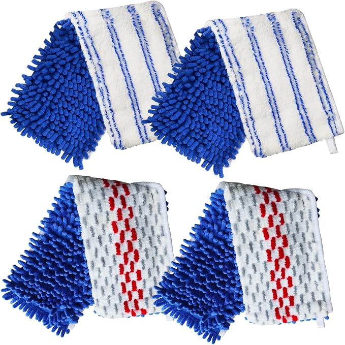 4 Pack Mop Heads Replacements Compatible with O-Cedar Dual-Action Flip Mop | Chenille + Microfiber Mop Refills for Dry/Wet Use, Reusable and Machine Washable Dust Mop Cloths for Hardwood Floor Cleaning