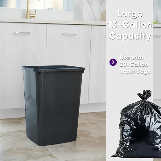 Superio Large Kitchen Trash Can 13 Gallon, 52 Qt Waste Bin for Kitchen, Garage, Indoor and Outdoor Trash Can (4, Dark Grey)
