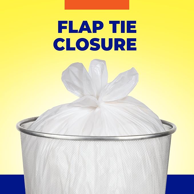 Hefty Essentials 4 Gallon Trash Bags, White, Fresh Linen Scent, 80ct | Bulk Pack, 4G Small Trash Bags for Bathrooms, Bedrooms, Dorm Rooms, Home Offices, Flap Tie Closure, Fits Small Wastebaskets