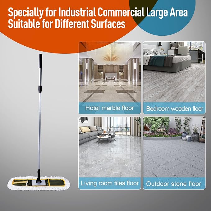 CLEANHOME 24" Commercial Dust Mop with 59" Extendable Long Handle | Heavy Duty Floor Mop, Hotel Gym Garage Hospital Household Cleaning Supplies, For Hardwood, Tiles, Marble Floors