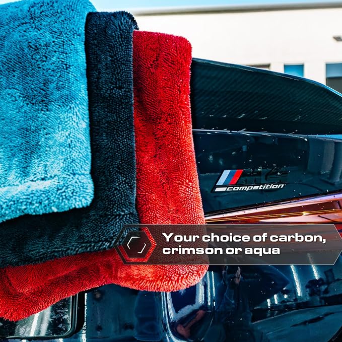 Microfiber Car Drying Towel 24"x36", 1300GSM Twisted Loop | Twisted Loop microfiber dries your car in one pass-1300GSM, streak-free & scratch-safe. Absorbs 6x its weight, no water spots