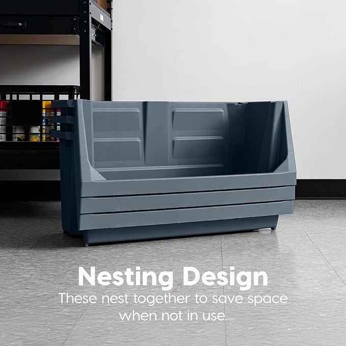 IRIS USA Jumbo Open Front Storage Bin, Gray | Organize tools, hardware, sporting goods, and household items with durable construction and space-saving vertical storage