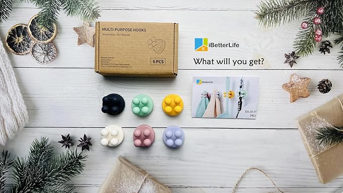 iBetterLife Toothbrush Holders Wall Mounted - 6Pcs Silicone Razor Holder for Shower Self Adhesive Cute Utility Hook for Hanging Towel Key Plug Cable for Kitchen Bathroom Office Dorm Room Essentials