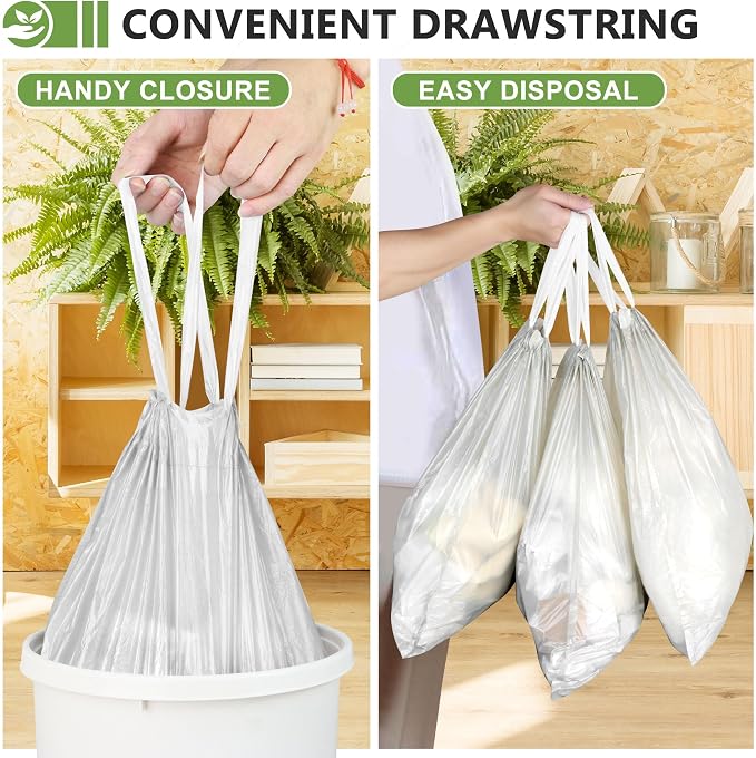 231 Count-Small Trash Bags, 4 Gallon Trash Bag Drawstring, Gray White Bathroom Garbage Bags，Tear-Free Garbage Bags ，Plastic Wastebasket Liners for Toilet Home Office and Bedroom
