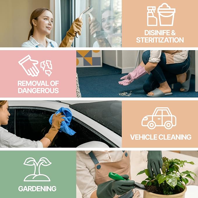 3 Pairs Colorful Reusable Waterproof Household Dishwashing Cleaning Rubber Gloves, Non-Slip Kitchen Glove