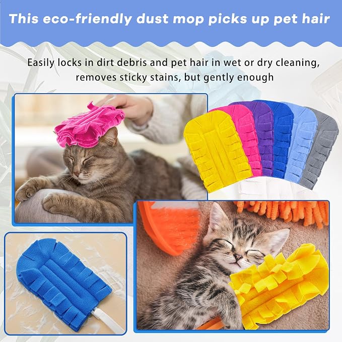 Zubebe 12 Pcs Reusable Duster Refills Fleece,Bright Color | Soft Polyester Fiber Flat Duster Refill Multi Surface Washable Cleaning Pad Tools for Home, Blinds, Car, Pet, Furniture, Fans
