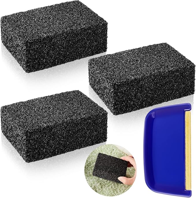 Patelai 3 Pcs Sweater Pill Remover Defuzzer, Lint Fuzz Stone, Black | Pumice Block Removes Pilling from Knitwear Wool Cashmere, Includes Storage Case, 3.9 X 2.8 X 1.6 in