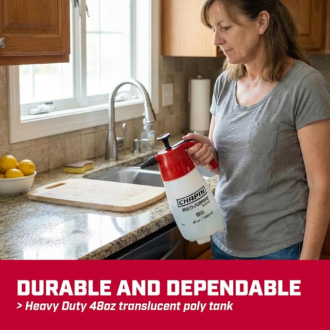 CHAPIN 48oz Pump Sprayer, Anti-Clog for Reliable Coverage, 2 Pack | Comfortable handheld design; thumb shut-off reduces fatigue during lawn, garden and household spraying tasks