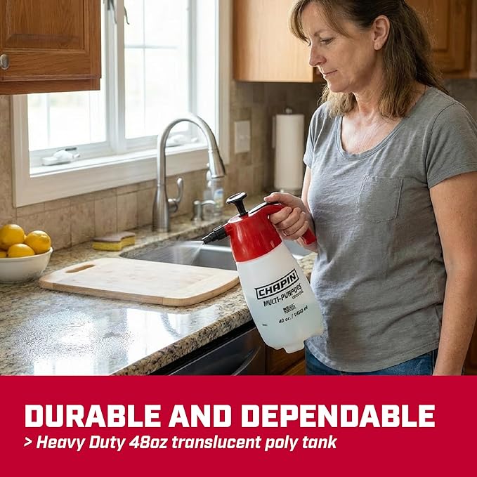 Chapin 1002 Handheld Pump Sprayer,48oz,Multi‑Purpose,Lawn & Garden,Translucent Poly Tank,Wide Mouth Opening,Adjustable Cone Nozzle, Anti‑Clog Filter for Weed,Fertilizer & Pest Applications (Pack of 6)