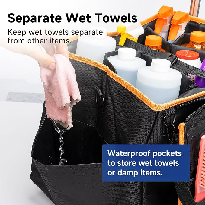 YMU Rolling Cleaning Caddy Bag, Cleaning Cart for Housekeeping | 30L Large Room | 4 in 1 Portable | Detachable Trolley | with Swivel Caster & Shoulder Strap | Waterproof Oxford Fabric