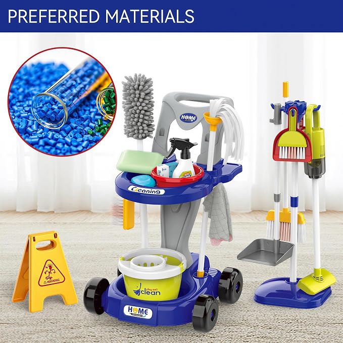 Toddler Cleaning Toy Set,New 29 - with Vacuum Cleaner,Broom & Mop,Ages 3-5 | Piece Detachable Kids Cleaning Set for Kids - for Pretend Play Educational Cleaning Carts Boy and Girls 3-5 Years Old （Blue）