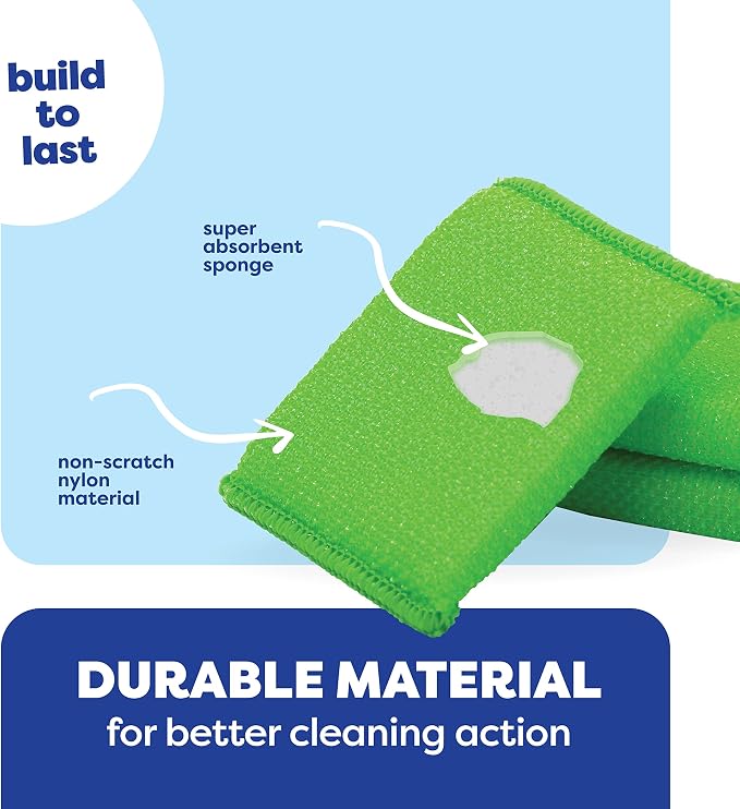 SCRUBIT Multi-Purpose Scouring Pad - Non-Scratch Cleaning Sponges for Pots, Pans, Dishes, Utensils & Non-Stick Cookware - Scrubbing Pads Use for Kitchen, Bathroom - 6 Pack Dish Sponge (Green)