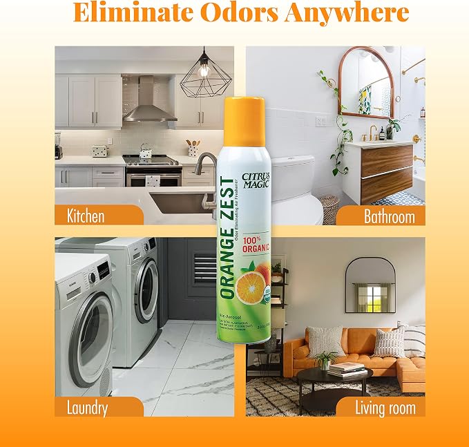 Citrus Magic Organic Air Freshener Spray, Orange Zest, 3 Ounce, Pack of 3 | Odor Eliminator for Home, Up to 7 Hours of Freshness, Non-Aerosol, Citrus-Based Formula