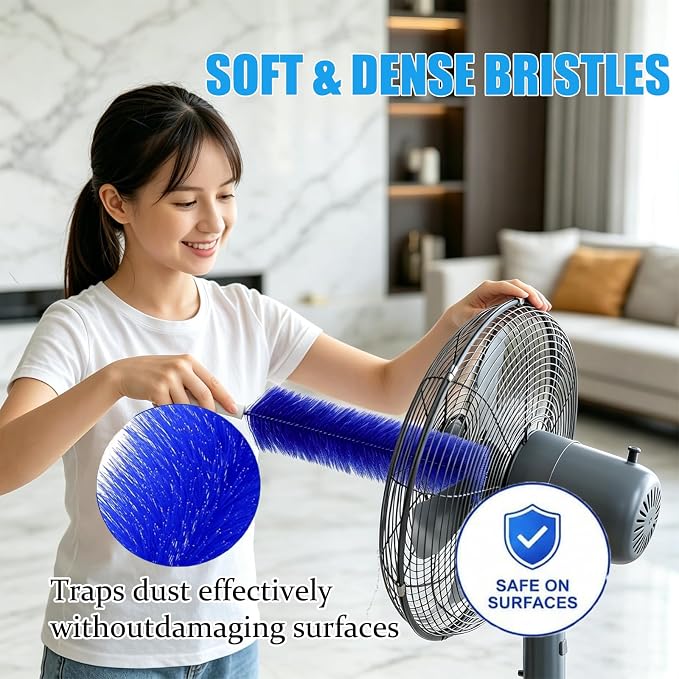 Bendable Microfiber Head (Blue 2 Pcs) | Upgraded Fan Cleaner Brush Reusable Dust Remover Washable ldeal for Electric Fans Air Conditioning, Home Car Vents, Curtain